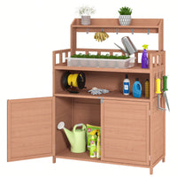 Outdoor Potting Bench With Ample Storage Cabinet And Top Shelf For Gardening And Planting Activities On Your Patio