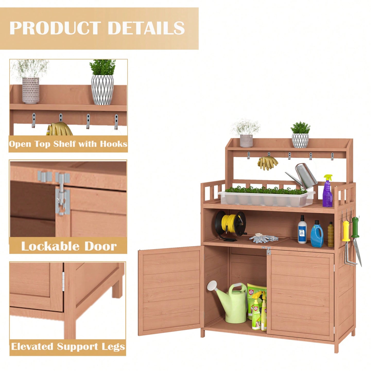 Outdoor Potting Bench With Ample Storage Cabinet And Top Shelf For Gardening And Planting Activities On Your Patio