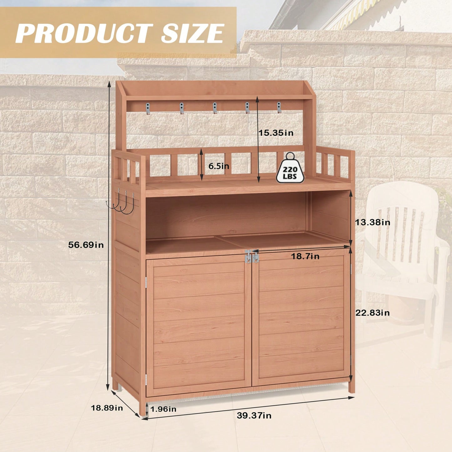 Outdoor Potting Bench With Ample Storage Cabinet And Top Shelf For Gardening And Planting Activities On Your Patio