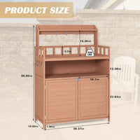 Outdoor Potting Bench With Ample Storage Cabinet And Top Shelf For Gardening And Planting Activities On Your Patio