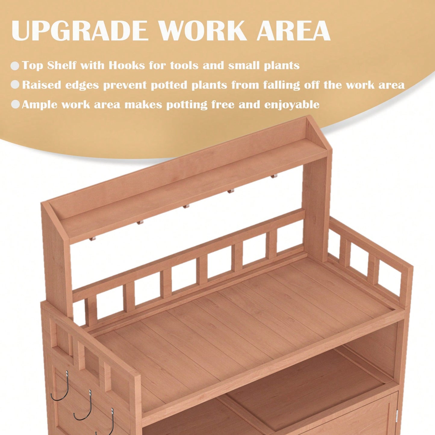 Outdoor Potting Bench With Ample Storage Cabinet And Top Shelf For Gardening And Planting Activities On Your Patio