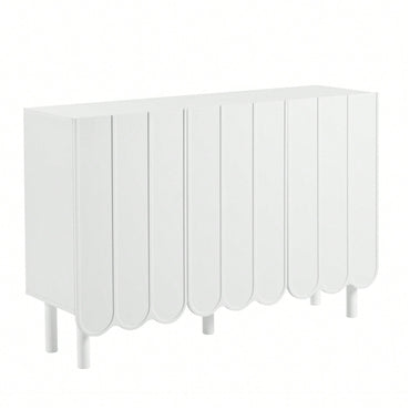 Minimalist White Shoe Cabinet with 5 Wooden Legs Adjustable Shelves and Wave Doors for Stylish Living Room Storage