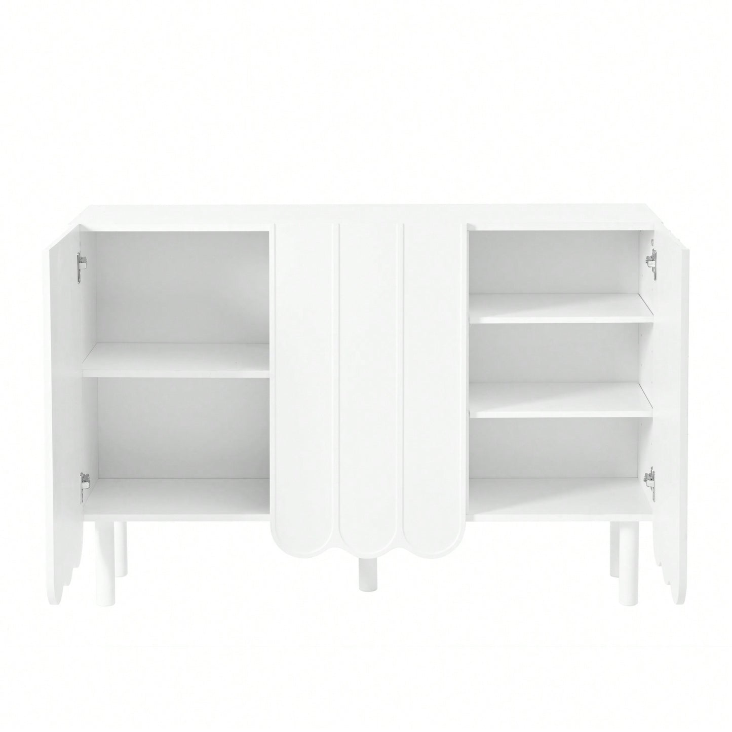 Minimalist White Shoe Cabinet with 5 Wooden Legs Adjustable Shelves and Wave Doors for Stylish Living Room Storage