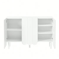 Minimalist White Shoe Cabinet with 5 Wooden Legs Adjustable Shelves and Wave Doors for Stylish Living Room Storage