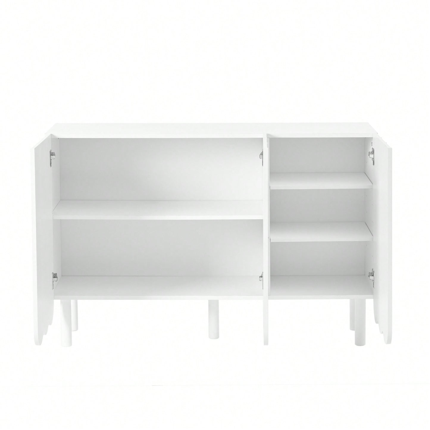 Minimalist White Shoe Cabinet with 5 Wooden Legs Adjustable Shelves and Wave Doors for Stylish Living Room Storage