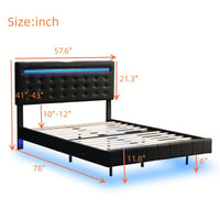 Modern Full Size Floating Bed Frame With LED Lights & USB Charging Ports - Upholstered Platform Design In Black