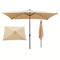 10x6.5ft Rectangular Solar LED Market Umbrella With Crank And Tilt For Patio, Garden, And Pool Shade