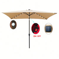 10x6.5ft Rectangular Solar LED Market Umbrella With Crank And Tilt For Patio, Garden, And Pool Shade