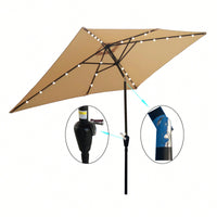 10x6.5ft Rectangular Solar LED Market Umbrella With Crank And Tilt For Patio, Garden, And Pool Shade