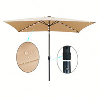 10x6.5ft Rectangular Solar LED Market Umbrella With Crank And Tilt For Patio, Garden, And Pool Shade