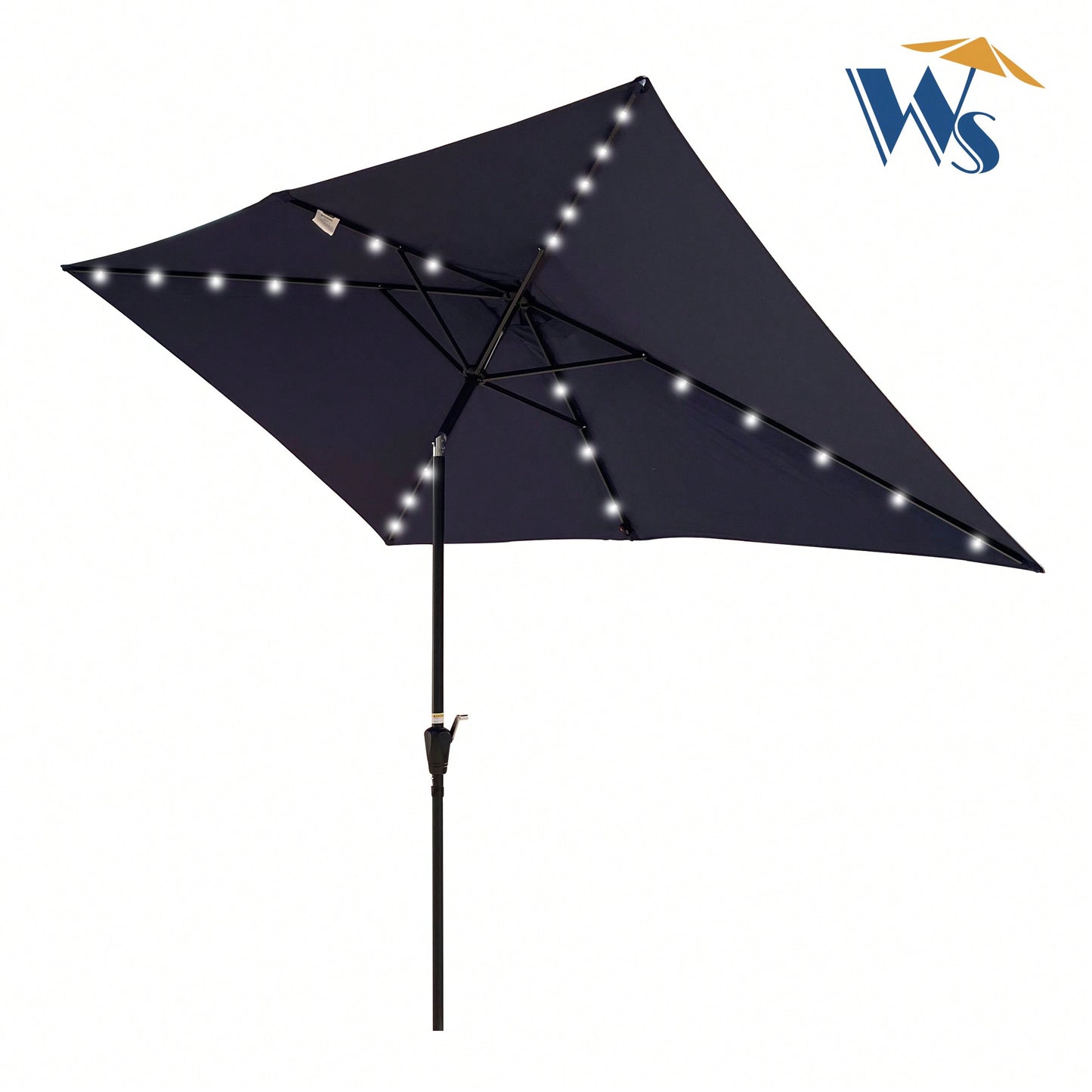 10x6.5ft Rectangular Solar LED Market Umbrella With Crank And Tilt For Patio, Garden, And Pool Shade