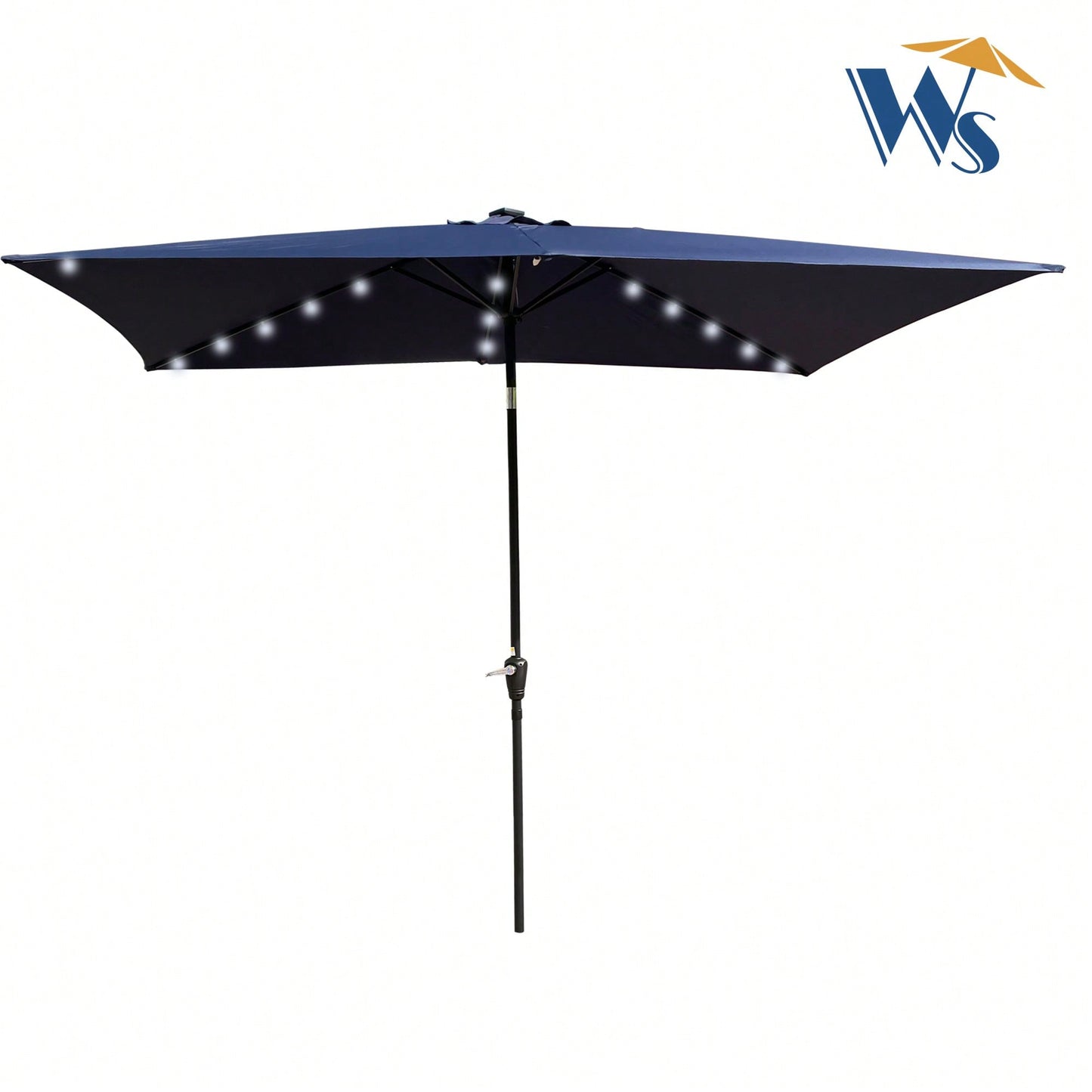 10x6.5ft Rectangular Solar LED Market Umbrella With Crank And Tilt For Patio, Garden, And Pool Shade