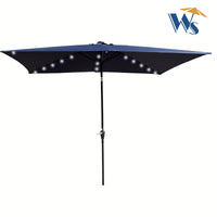 10x6.5ft Rectangular Solar LED Market Umbrella With Crank And Tilt For Patio, Garden, And Pool Shade