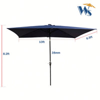 10x6.5ft Rectangular Solar LED Market Umbrella With Crank And Tilt For Patio, Garden, And Pool Shade