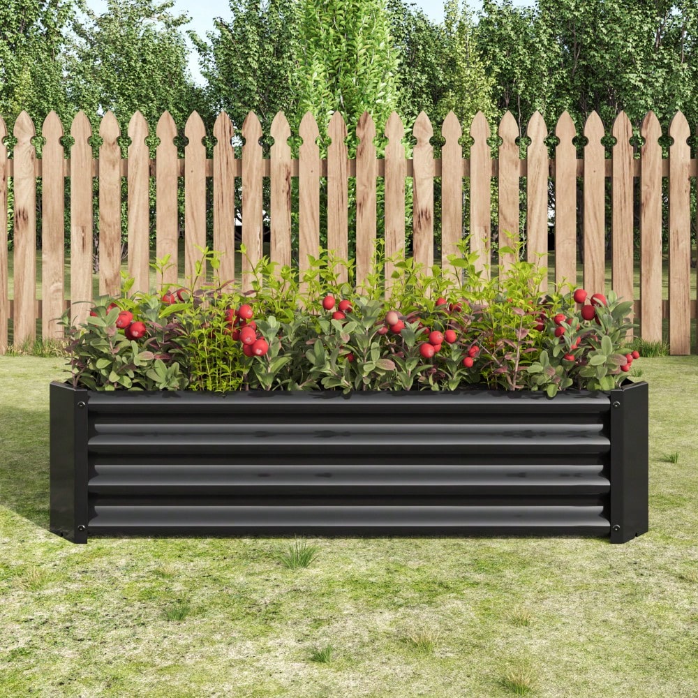Rectangular Metal Raised Garden Bed For Flowers, Vegetables, And Herbs - 4ft X 2ft X 1ft - Durable Black Planter