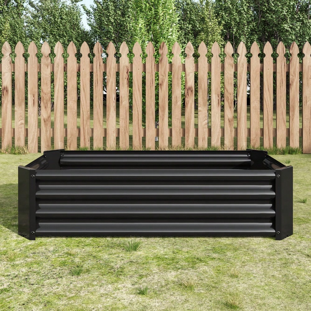 Rectangular Metal Raised Garden Bed For Flowers, Vegetables, And Herbs - 4ft X 2ft X 1ft - Durable Black Planter