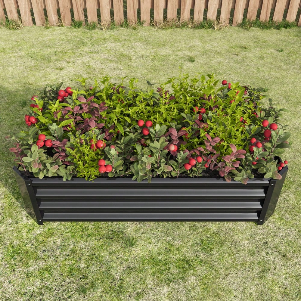 Rectangular Metal Raised Garden Bed For Flowers, Vegetables, And Herbs - 4ft X 2ft X 1ft - Durable Black Planter