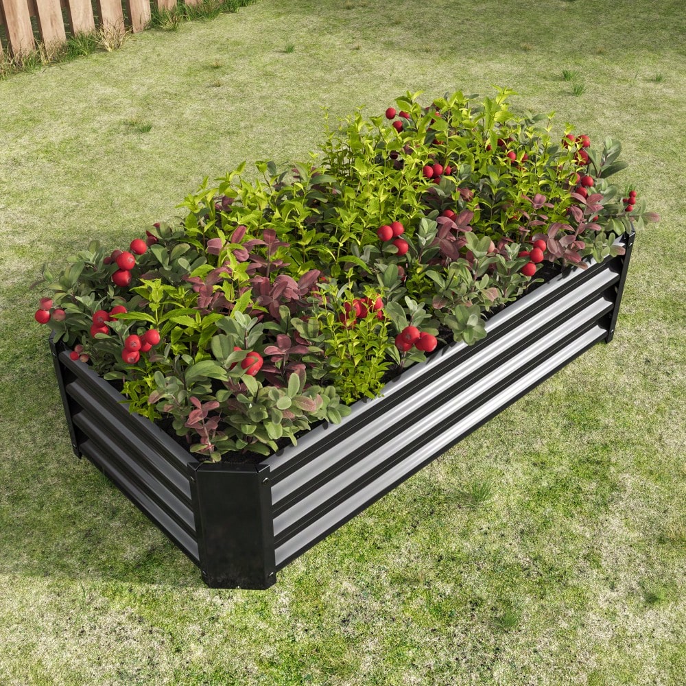 Rectangular Metal Raised Garden Bed For Flowers, Vegetables, And Herbs - 4ft X 2ft X 1ft - Durable Black Planter