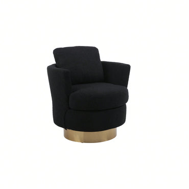 Comfy Swivel Barrel Chair For Living Room And Bedroom, Stylish Accent Armchair With Gold Stainless Steel Base (Black)