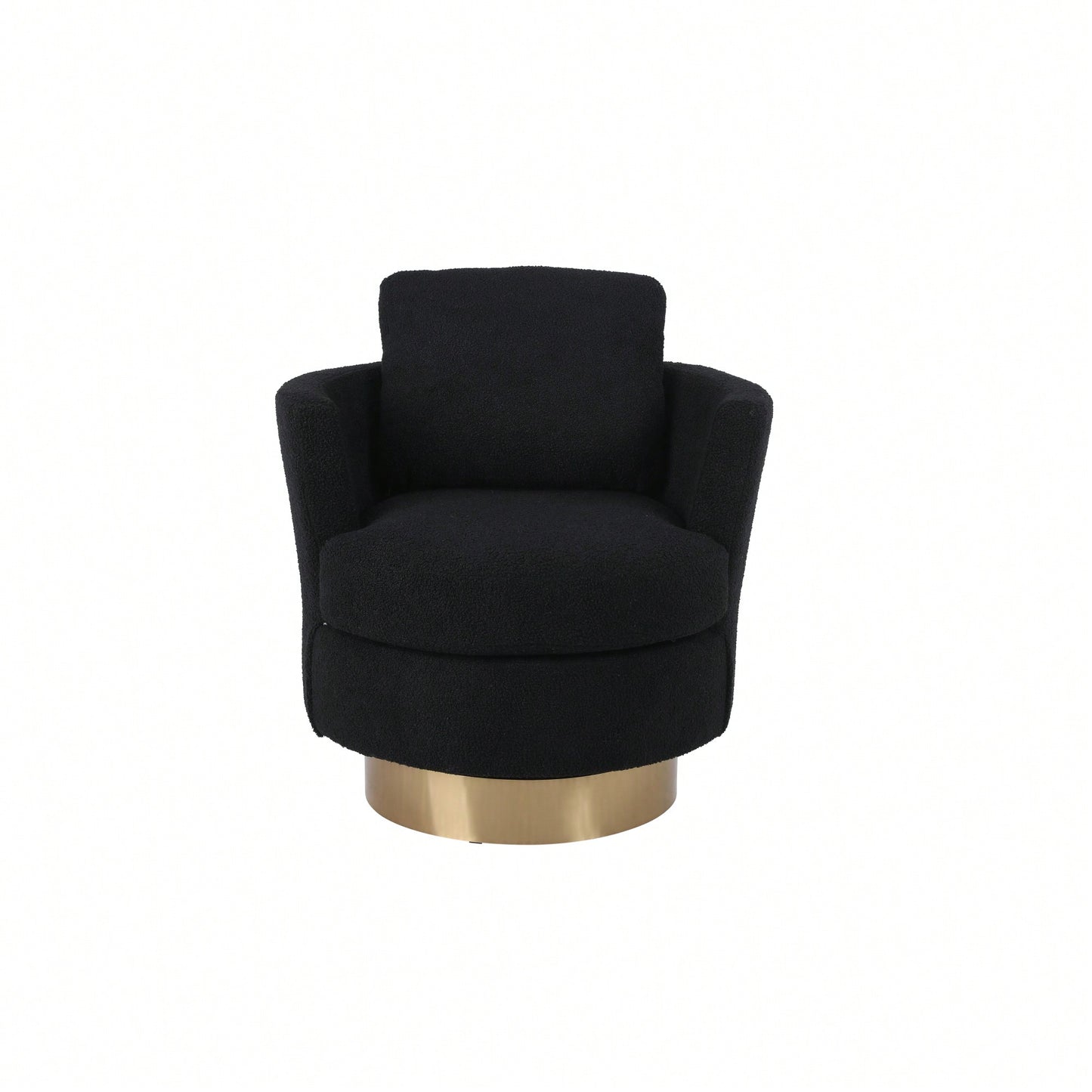 Comfy Swivel Barrel Chair For Living Room And Bedroom, Stylish Accent Armchair With Gold Stainless Steel Base (Black)