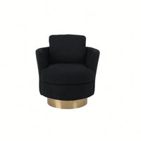 Comfy Swivel Barrel Chair For Living Room And Bedroom, Stylish Accent Armchair With Gold Stainless Steel Base (Black)