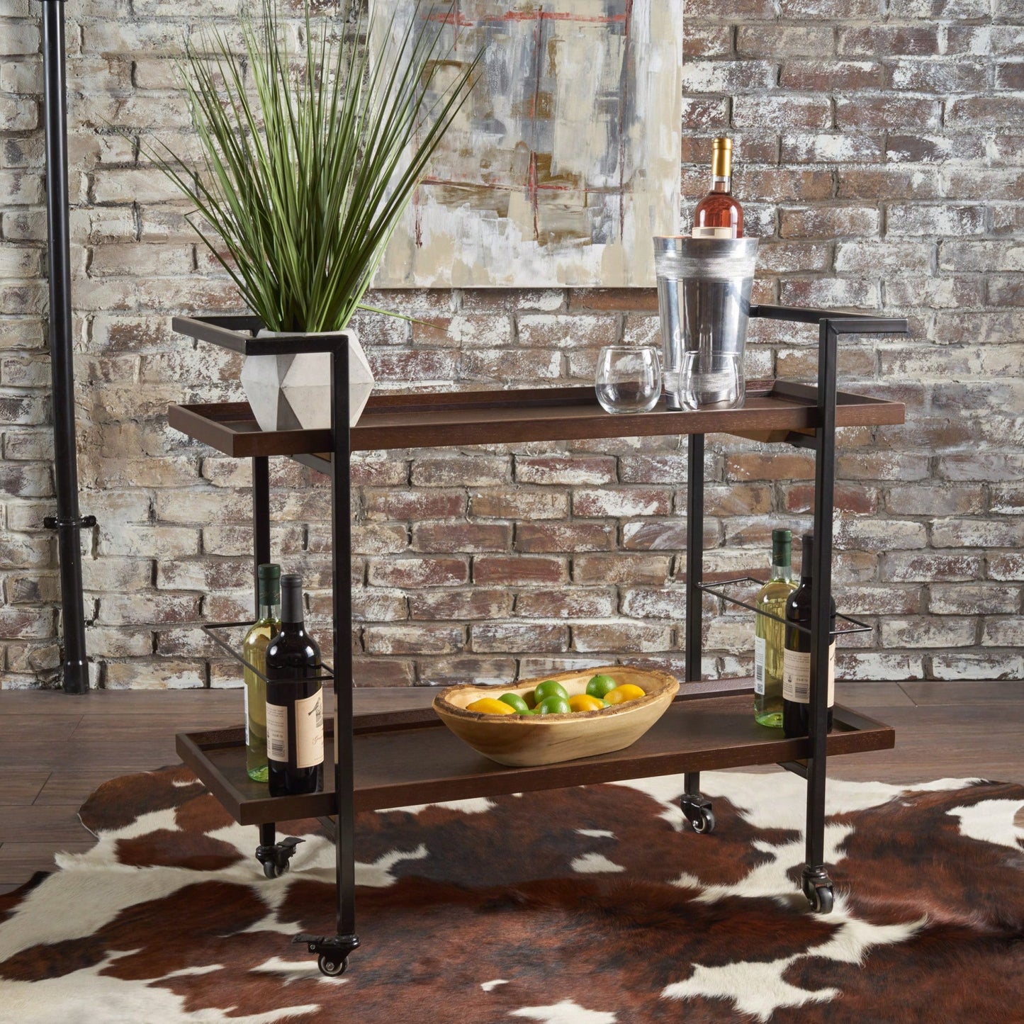 Elegant Multi-Tiered Bar Cart With Stylish Wheels For Entertaining And Serving Drinks