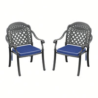 Set Of 2 Cast Aluminum Patio Dining Chairs With Cushions In Assorted Colors And Black Frame