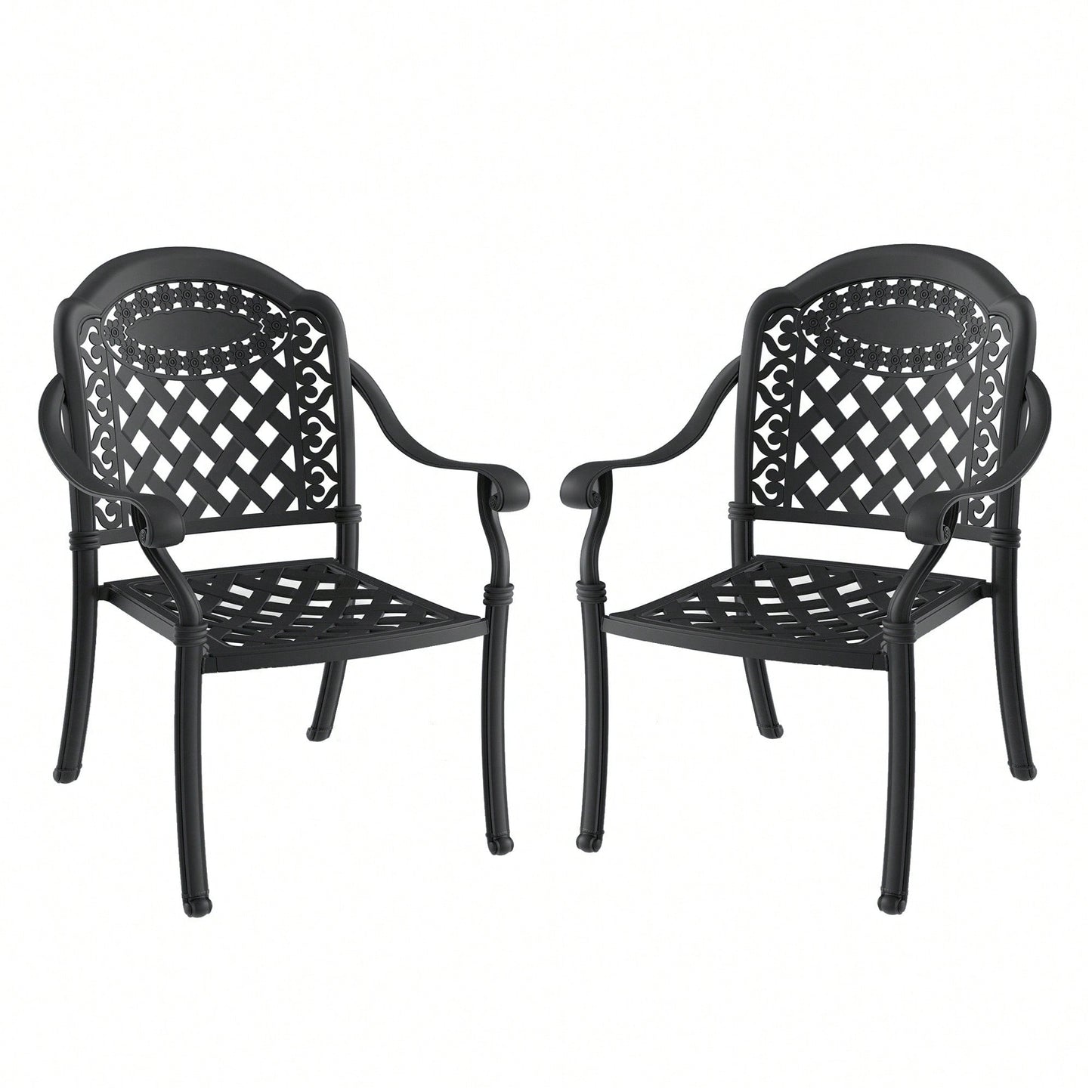 Set Of 2 Cast Aluminum Patio Dining Chairs With Cushions In Assorted Colors And Black Frame