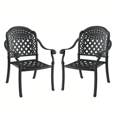 Set Of 2 Cast Aluminum Patio Dining Chairs With Cushions In Assorted Colors And Black Frame