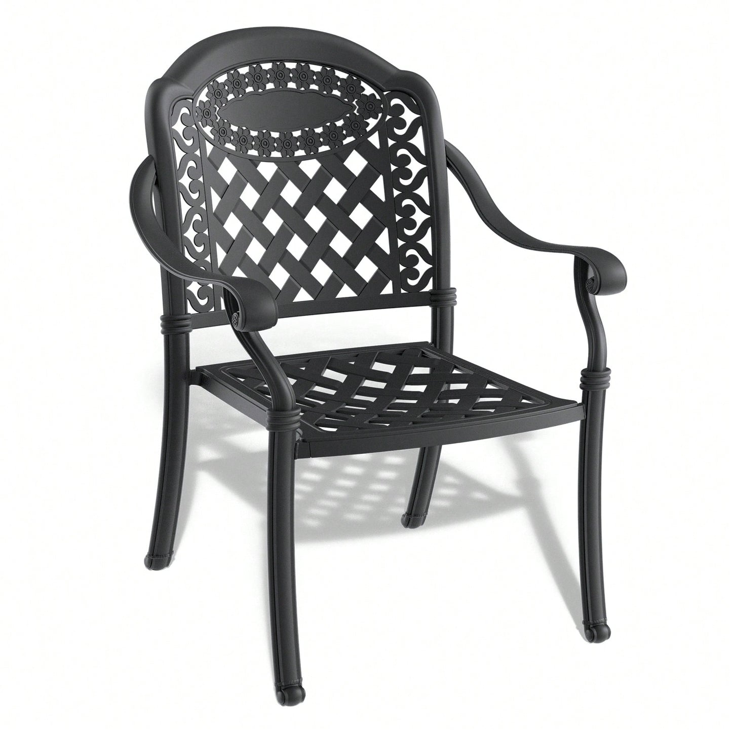 Set Of 2 Cast Aluminum Patio Dining Chairs With Cushions In Assorted Colors And Black Frame