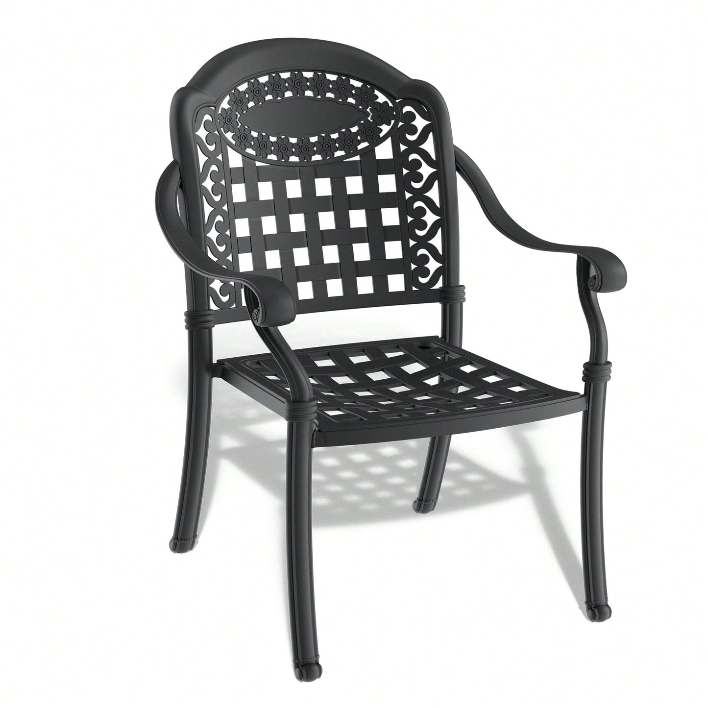 Set Of 2 Cast Aluminum Patio Dining Chairs With Cushions In Assorted Colors And Black Frame