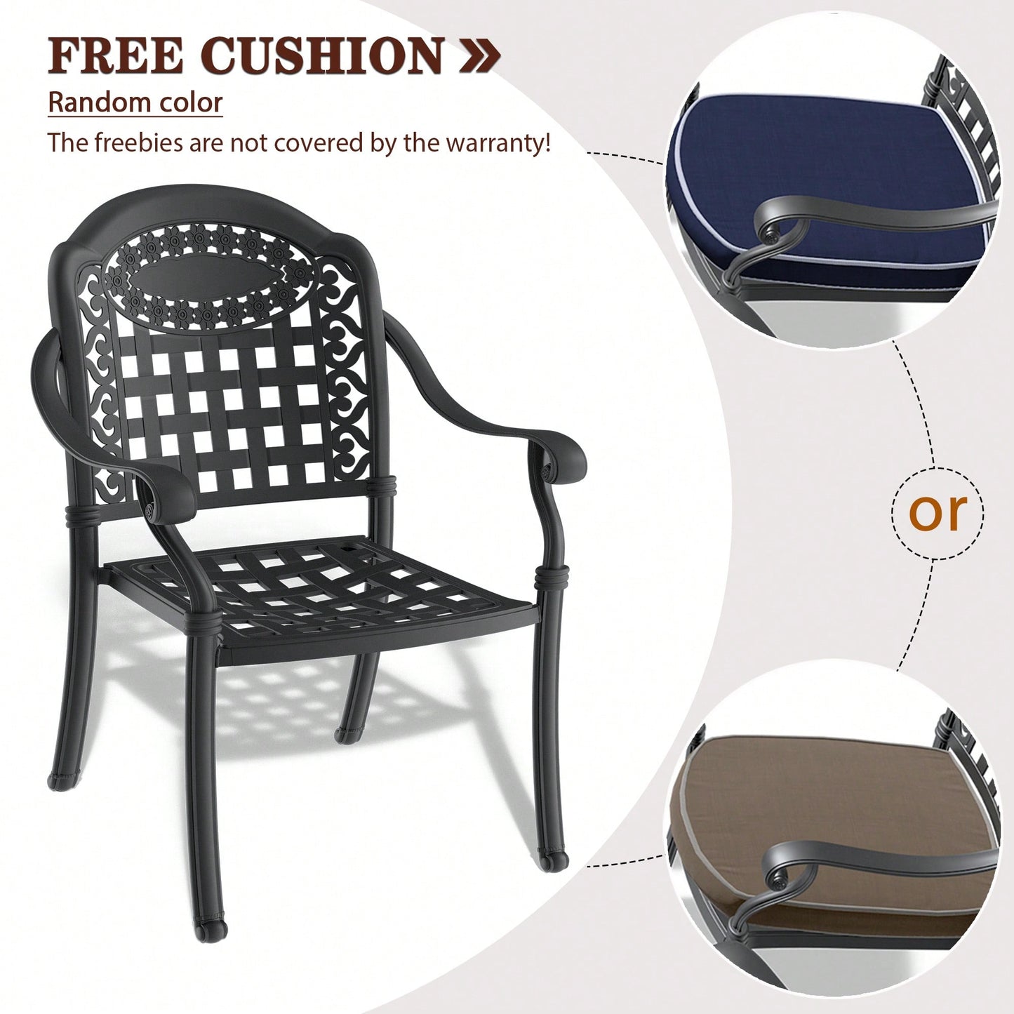 Set Of 2 Cast Aluminum Patio Dining Chairs With Cushions In Assorted Colors And Black Frame