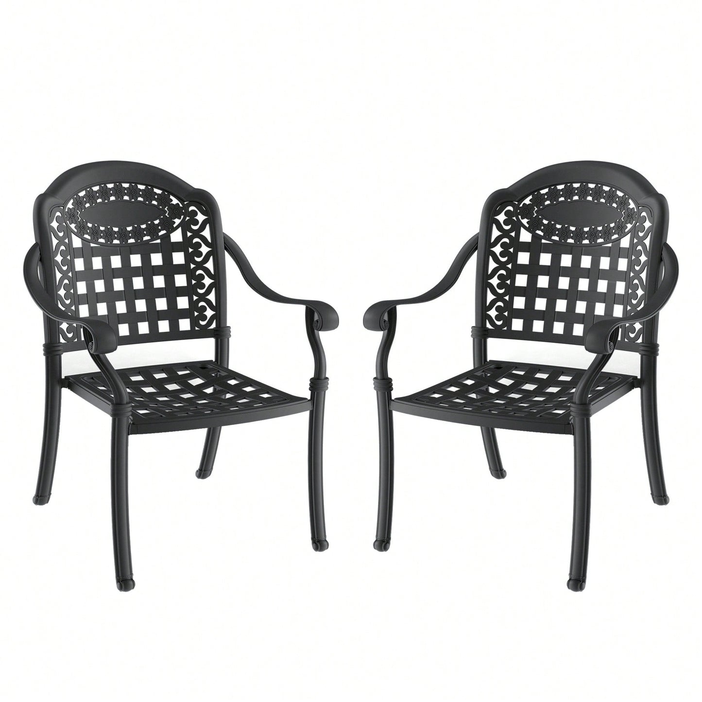 Set Of 2 Cast Aluminum Patio Dining Chairs With Cushions In Assorted Colors And Black Frame