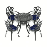 30.71-Inch Round Cast Aluminum Patio Dining Table With Black Frame And Umbrella Hole For Outdoor Entertaining