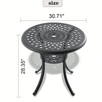 30.71-Inch Round Cast Aluminum Patio Dining Table With Black Frame And Umbrella Hole For Outdoor Entertaining