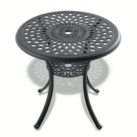 30.71-Inch Round Cast Aluminum Patio Dining Table With Black Frame And Umbrella Hole For Outdoor Entertaining