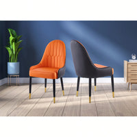 Contemporary Upholstered Leather Dining Chairs Set Of 2 With Stylish Black Legs And Plastic Tube Plugs