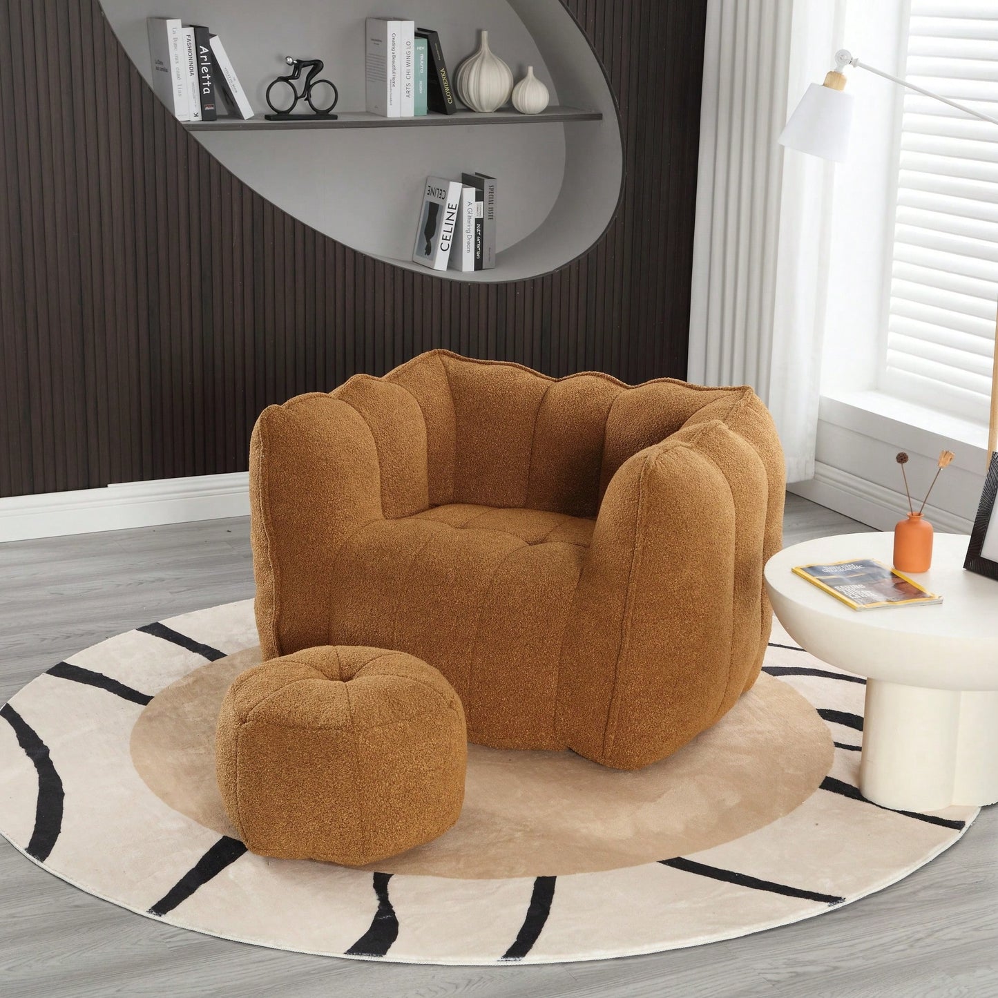 Cozy Square Foam Bean Bag Chair for Living Room Bedroom Gaming Reading with Footstool