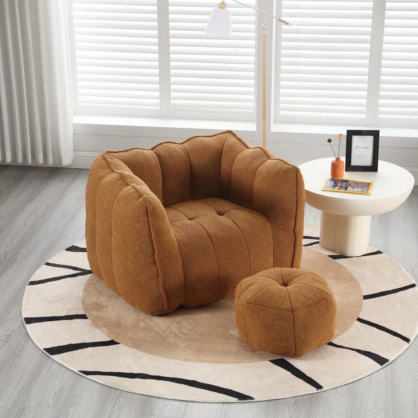 Cozy Square Foam Bean Bag Chair for Living Room Bedroom Gaming Reading with Footstool