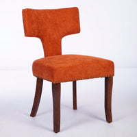 Mid Century Modern Upholstered Dining Chairs Set of 2 Curved Backrest Copper Nail Trim Vibrant Orange Hardwood Frame