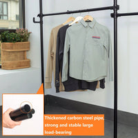 Heavy Duty Adjustable Telescopic Garment Rack 31-47in Wide Supports 120kg Includes Reach Hook Sleek Black Finish