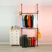 Heavy Duty Adjustable Telescopic Garment Rack 31-47in Wide Supports 120kg Includes Reach Hook Sleek Black Finish