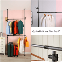 Heavy Duty Adjustable Telescopic Garment Rack 31-47in Wide Supports 120kg Includes Reach Hook Sleek Black Finish