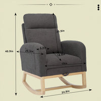 Chic Upholstered Rocking Chair with Solid Wood Legs for Nursery and Living Room High Backrest and Side Pocket