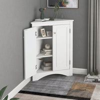 Stylish Freestanding White Triangle Bathroom Storage Cabinet With Adjustable Shelves For Kitchen And Home Organization