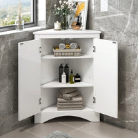 Stylish Freestanding White Triangle Bathroom Storage Cabinet With Adjustable Shelves For Kitchen And Home Organization