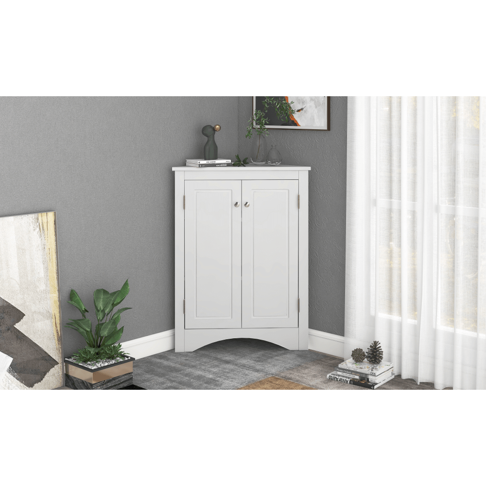 Stylish Freestanding White Triangle Bathroom Storage Cabinet With Adjustable Shelves For Kitchen And Home Organization