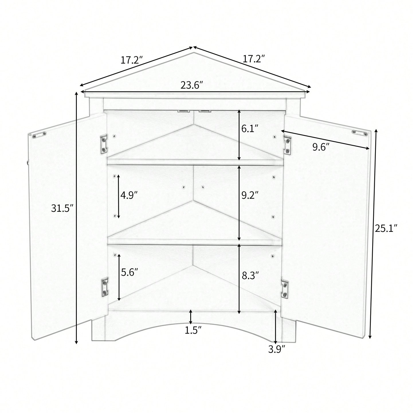 Stylish Freestanding White Triangle Bathroom Storage Cabinet With Adjustable Shelves For Kitchen And Home Organization