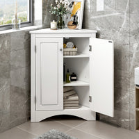 Stylish Freestanding White Triangle Bathroom Storage Cabinet With Adjustable Shelves For Kitchen And Home Organization