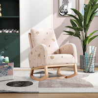 Mustard Boucle Mid-Century Rocking Chair with Side Pocket for Nursery Living Room or Kids Bedroom